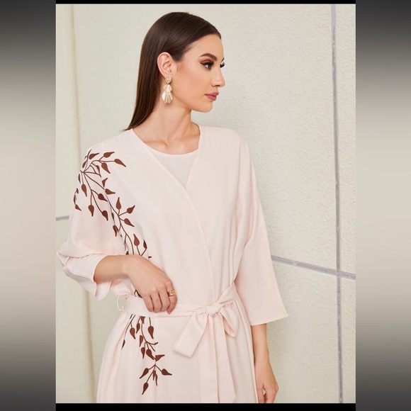 SHEIN Najma Plant Print Split Hem Belted Abaya Modest Maxi Cardigan - Picture 5 of 7